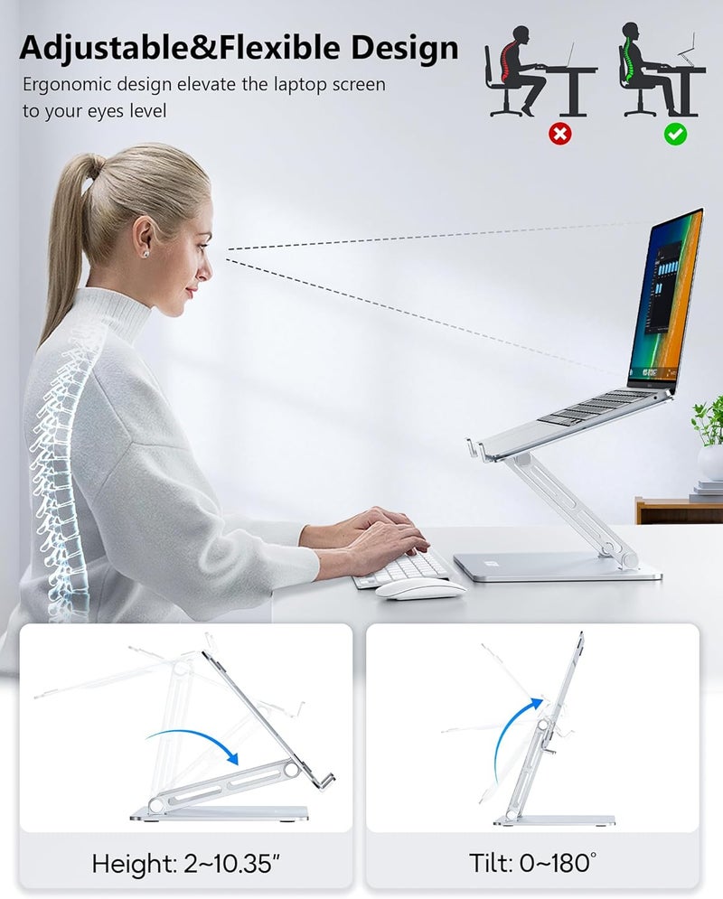 LOXP Adjustable Laptop Stand, Ergonomic Computer Stand for Desk, Aluminum Ventilated Colling Laptop Riser Holder Mount Compatible with MacBook Pro Air, Dell 10-15.6" All Laptops - Image 3